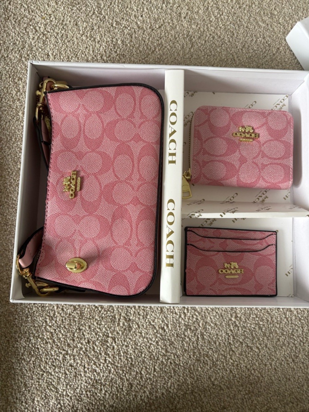 Coach Pink Signature Crossbody with Matching Wallet and Card Case